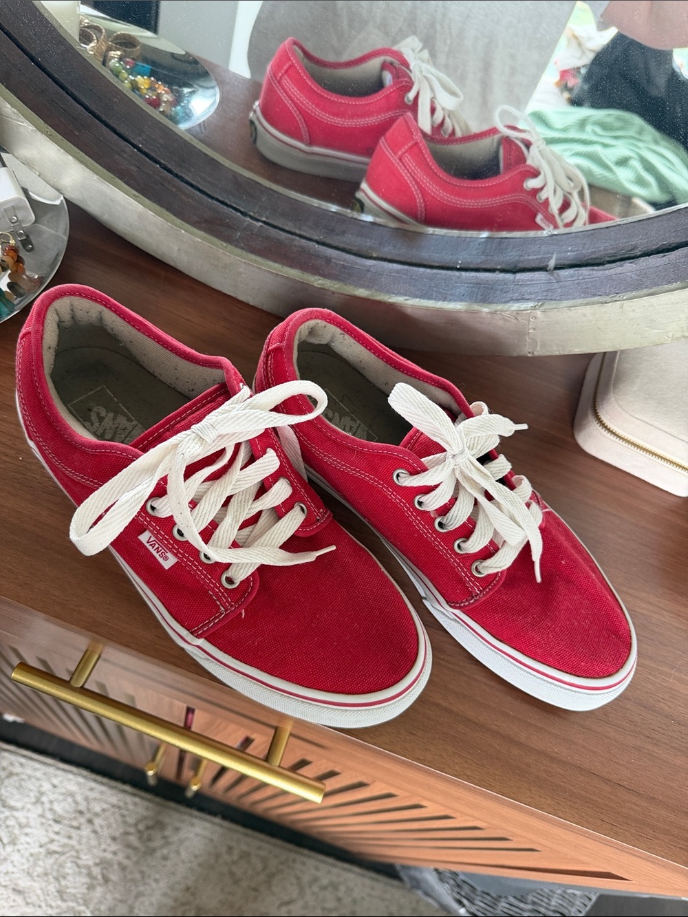 Vans Red Canvas Low-Top Sneakers with White Laces